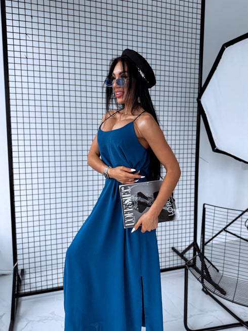 Long dress with crossed straps - dark turquoise